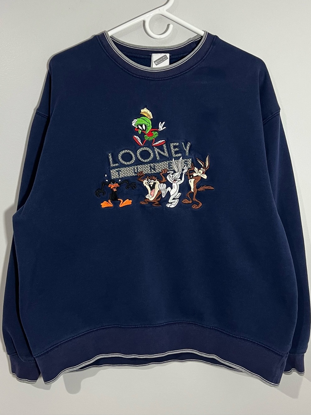 Vintage 2000 Looney Tunes Marvin Bugs Daffy Blue Pullover Sweatshirt Adult Large